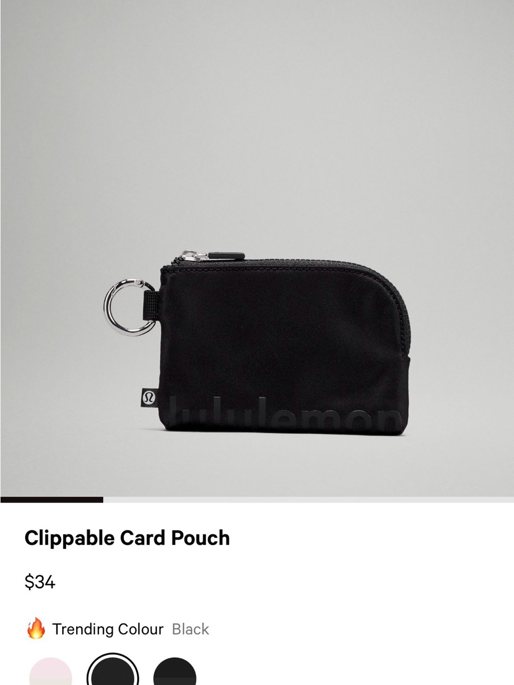 lululemon Black Clippable Card Pouch with Key Ring